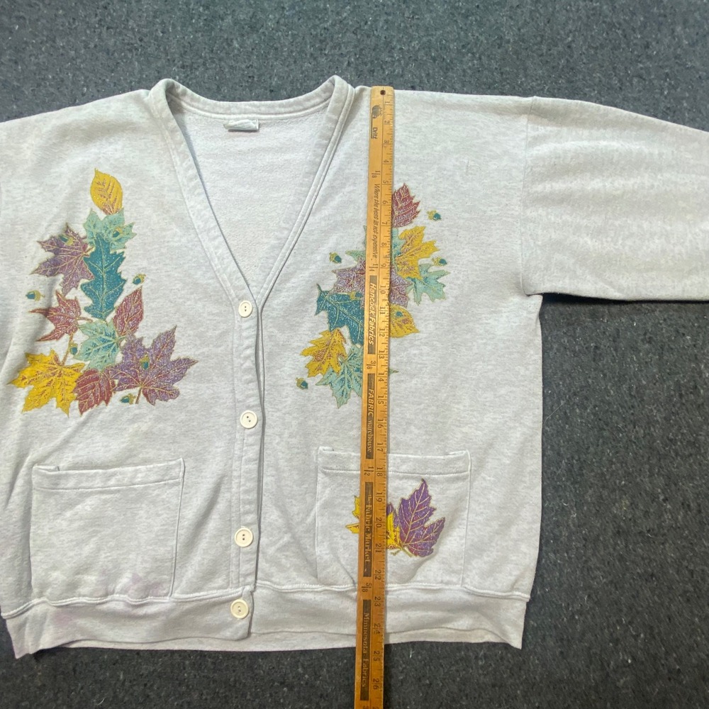 Active Wear Sweatshirt Cardigan L Womens Gray Vintage Fall Leaf Graphic Pockets - Picture 9 of 11